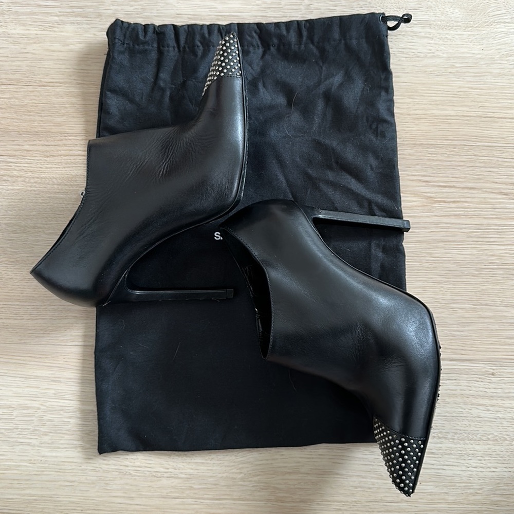 Black Leather Saint Laurent Bootie Heels - Picture 4 of 6